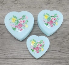 Vtg Light Blue Plastic Heart Shaped Nesting Trinket Boxes - Floral - Set of 3 - £11.59 GBP