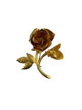 Metal Gold Tone Rose Flower Pin Brooch 2.5&quot; Long Lapel Costume Jewelry - £11.80 GBP