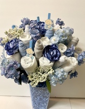Diaper Floral Bouquet Blue and Grey Baby Boy Shower Centerpiece New Mom ... - £47.02 GBP