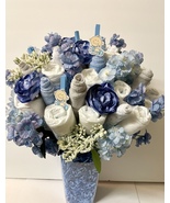 Diaper Floral Bouquet Blue and Grey Baby Boy Shower Centerpiece New Mom ... - £47.80 GBP