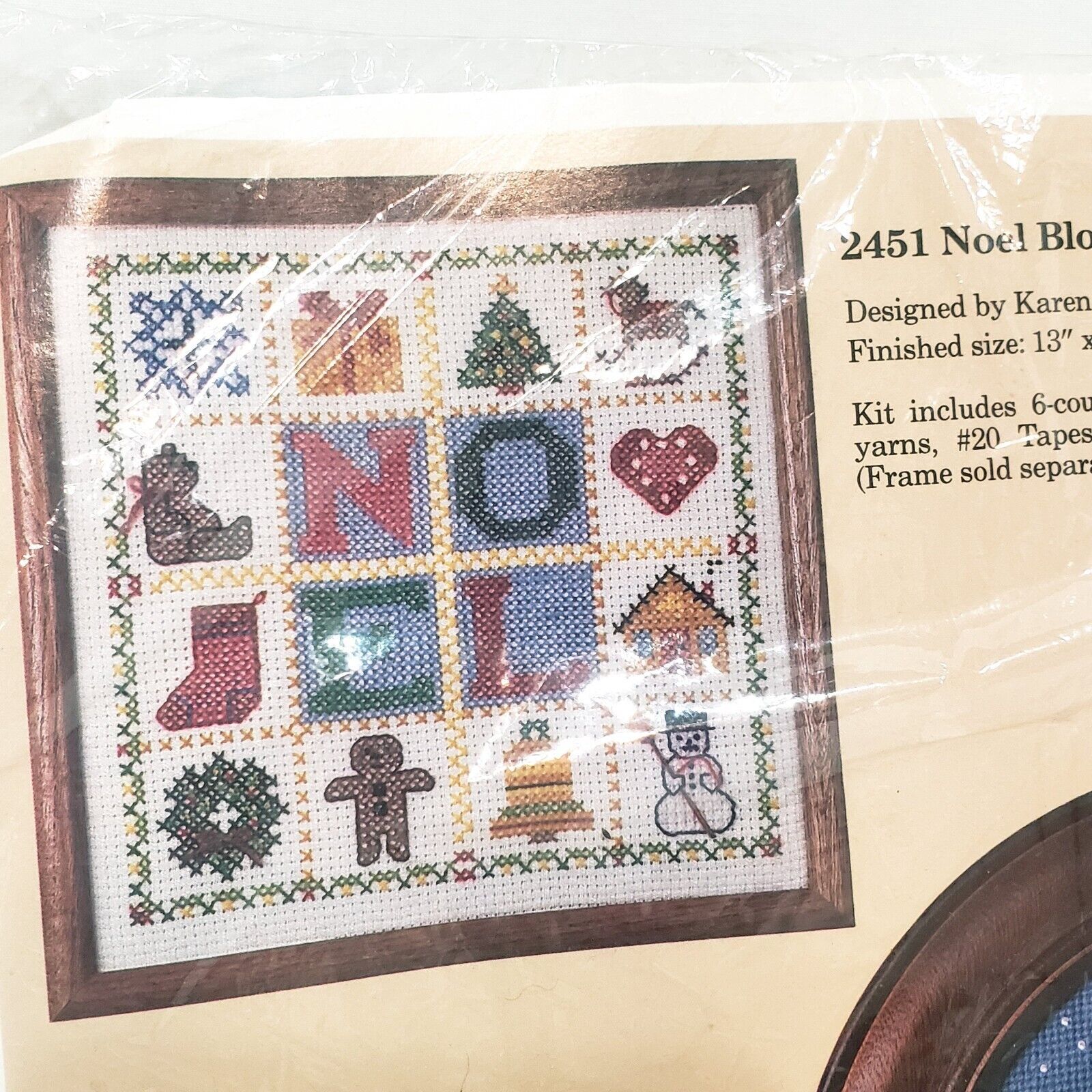 Noel Blocks Christmas Cross Stitch Kit Wool Yarn 1988 Creative Circle #2451 - £14.12 GBP