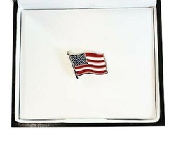 AMERICAN FLAG Label Pin Red White Blue GEOFFREY BEENE $24 - New in BOX - $5.39