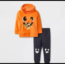 Cat &amp; Jack Pumpkin Halloween Toddler Fleece Top &amp; Jogger Set Size12M 4T ... - £8.82 GBP
