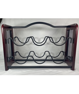 Vintage Wooden And Black Metal Wine Rack  eleplant Stand 6 Bottle Capacity - $33.54 CAD
