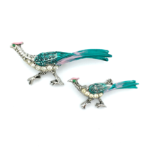 ROADRUNNER vintage scatter brooches - silvertone enamel rhinestone pheasant pins - £8.11 GBP