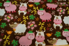 Sewing Joann Fabric Baby Fleece Farm Animals Sheep Pigs Brown &amp; Pink 36X60 - $9.89
