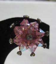 VTG CLIP EARRINGS~GORGEOUS AB PINK FACETED GLASS BEADS W/ RHINESTONES - £15.72 GBP