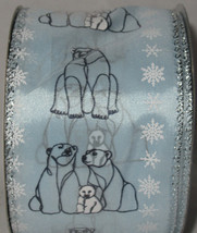 Christmas Holiday Indoor Polar Bear Family Wire-Edged Northern Lights Ribbon - £10.20 GBP