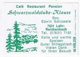 Matchbox Label Germany Cafe Restaurant Schwarzwaldstube-Klause Lahr Reichenbach - £0.77 GBP