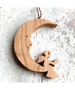 Wooden Moon with Angel Wall Window Decoration Ornament - $36.83 CAD