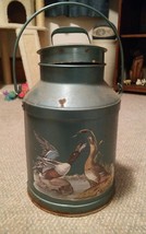 Vintage Antique Milk Can With Lid 3 Gallon? Duck Decals Painted Blue - $52.99