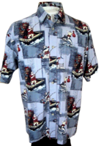 REEL LEGENDS Men Hawaiian ALOHA shirt pit to pit 24 L Christmas Santa fishing - £29.75 GBP