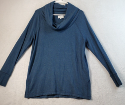 Lou &amp; Grey T Shirt Top Womens Medium Navy Rayon Knit Long Sleeve Slit Cowl Neck - £15.23 GBP