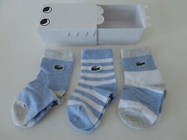 NIB LACOSTE Cotton Baby Boys Socks Gift Set Pale Blue White Stripe Pack of 3 - £30.51 GBP
