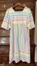 Vintage Styled By Saybury Striped Pink Blue Yellow House Dress Pastel nightgown - £23.33 GBP