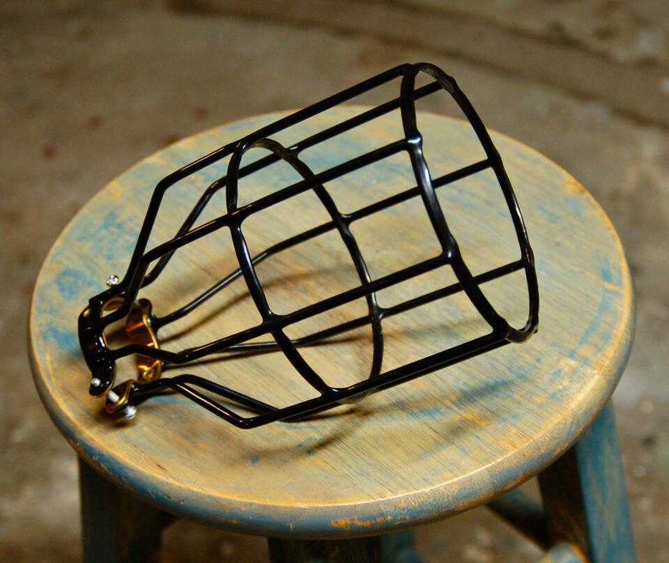 Black Bulb Guard, Clamp On Lamp Squirrel Cage, Vintage Trouble Lights Industrial