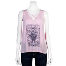 Grayson Threads Criss Cross V Neck Karma Sheer Back Tank Pink Sz M NWT - £8.61 GBP