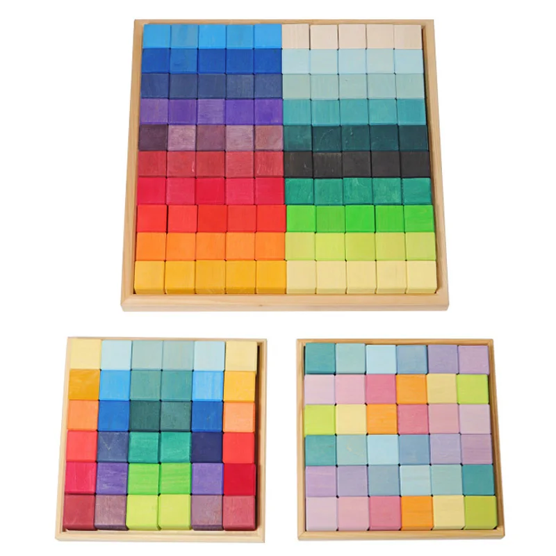 Set of 36pcs Big Size Rainbow Stacking Cube Blocks Basswood Pastel Cubic Mosaic - £73.43 GBP