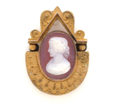 Authenticity Guarantee 
Victorian 14k Yellow Gold Genuine Natural Agate Cameo... - £619.21 GBP