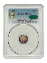 1869 3CS PCGS/CAC MS66 - Three Cent Silver - $11,203.50