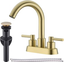 Brushed Gold Bathroom Faucet 2 Handle 4 Inches Centerset Vanity Sink Mixer Tap - £48.75 GBP