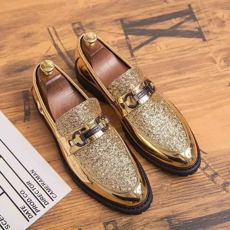 new Spring leather shoes Gold Bright leather oxford shoes for men luxury... - $69.70