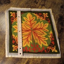 Completed Needlepoint Fall Maple Leaf Canvas Wool Yarn 12&quot; Pillow Top Piece Vtg  - £14.95 GBP