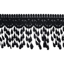 5 Yards Lace Trim With Tassel, 8Cm Wide, Black, Diy Sewing Applique Craft - £18.09 GBP