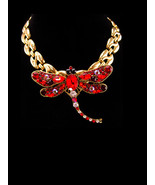 Large Red dragonfly necklace - big couture rhinestone brooch - dramatic ... - $155.00