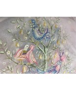 Vintage FLOCKED First Day Of Christmas Pear Tree on Sheer Pink Fabric 49... - $74.25