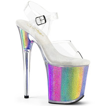 PLEASER 8&quot; Heel Sexy Rainbow Glitter Platform Clear Ankle Strap Womens Shoes - £69.56 GBP