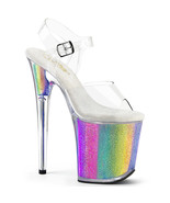 PLEASER 8&quot; Heel Sexy Rainbow Glitter Platform Clear Ankle Strap Womens S... - £68.80 GBP