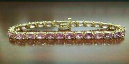 8Ct Oval Simulated Pink Sapphire Tennis Bracelet Women's 14k Yellow Gold Plated - £127.01 GBP