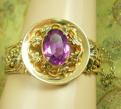 Victorian Bangle FABULOUS Amethyst HINGED Vintage gold Bracelet Large fa... - $225.00
