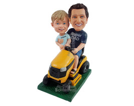 Custom Bobblehead Dad and son having fun on the lawn mower wearing t-shirts and  - £184.29 GBP