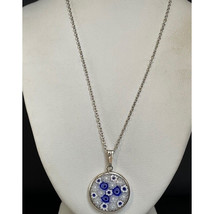 ITALIAN 925 STERLING SILVER MILLIFIORI GLASS ROUNDEL PENDANT SKY - $32.18