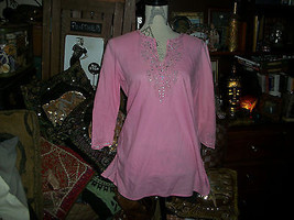 LUCY PARIS WONDERFUL Pink Embroidered Tunic Size M/L - $13.86