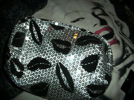 Simply Nova Pretty Silver Sequin Jet Black Kisses Make Up Bag Nwt - £7.82 GBP