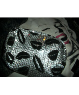 SIMPLY NOVA Pretty Silver Sequin Jet Black Kisses Make Up Bag NWT - £7.91 GBP