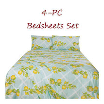 Floral Sheets Set   4-pc Botanical Bedsheets Full Queen King Size Lemons Leaves - £28.11 GBP+