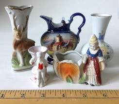5 Vintage Miniature Bud Vases Some Japan Deer Colonial Cobalt Castle Pitcher - £11.84 GBP