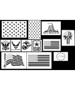 12 PACK American Patriot Stencils Marines Army Navy Flags 1776 50 Stars Gadsden - $24.74