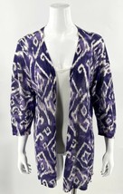 Chicos Travelers Open Front Cardigan Sweater 2 / Large Purple Ikat Linen... - $34.65