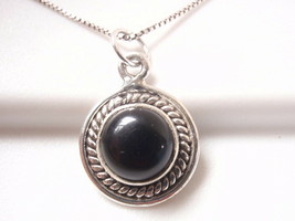 Black Onyx Round 925 Sterling Silver Necklace with Rope Style Highlights - £13.62 GBP