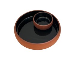 Bortner &amp; Bortner One Piece Chip N Dip Bowl Terra Cotta/Black Glaze Vintage - £24.01 GBP