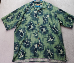 Bobby Chan Shirt Men&#39;s 2XL Green Hawaiian Silk Short Sleeve Collared But... - £21.82 GBP