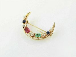 3.00Ct Oval Cut Simulated Sapphire Brooch Pin Gold Plated 925 Silver - £148.77 GBP