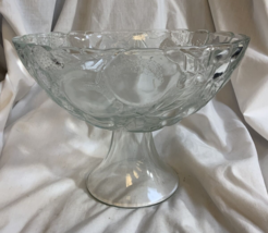 Vintage Libbey Orchard Fruit Pattern Compote Pedestal Footed Bowl Clear Glass - £24.57 GBP