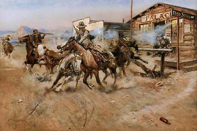 Primary image for Smoke of a .45 by Charles Russell Cowboy Western Horses Guns 36x24 Canvas Print