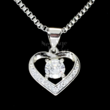 Womens Heart Pendant Stainless Steel Box Chain Necklace Cubic Zirconia Jewelry - $9.49